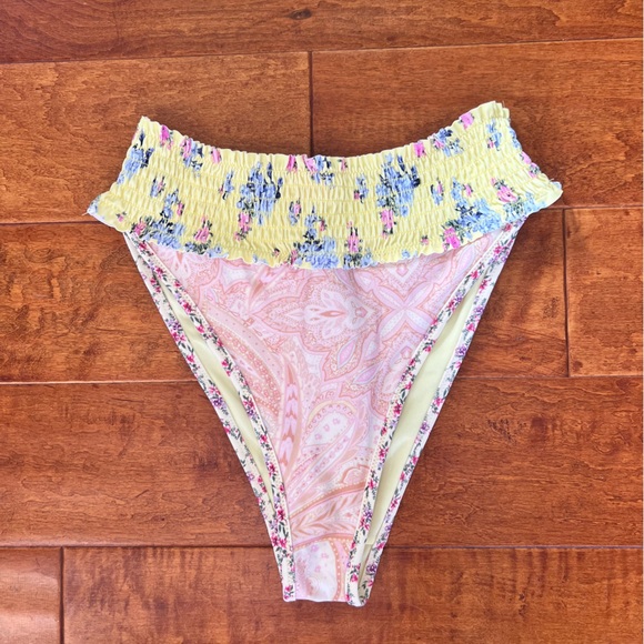 Asos Yellow Floral Nude Pink Paisley High Waist Underwire Bikini Set Sz 4 - Picture 10 of 12